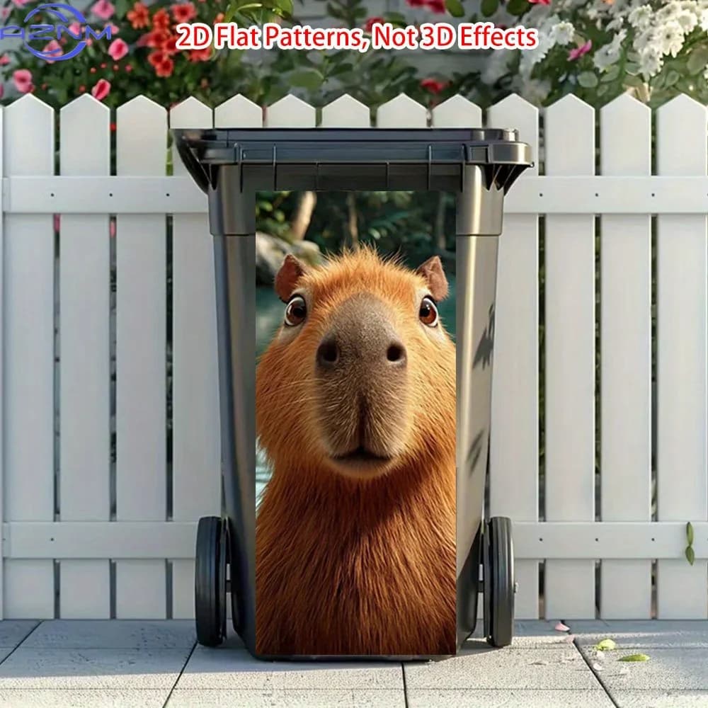 Capybara Face Sticker - Self-Adhesive PVC Trash Can Decal with Cute Capybara Peeking from Bin Design, Easy Peel & Stick for Ou