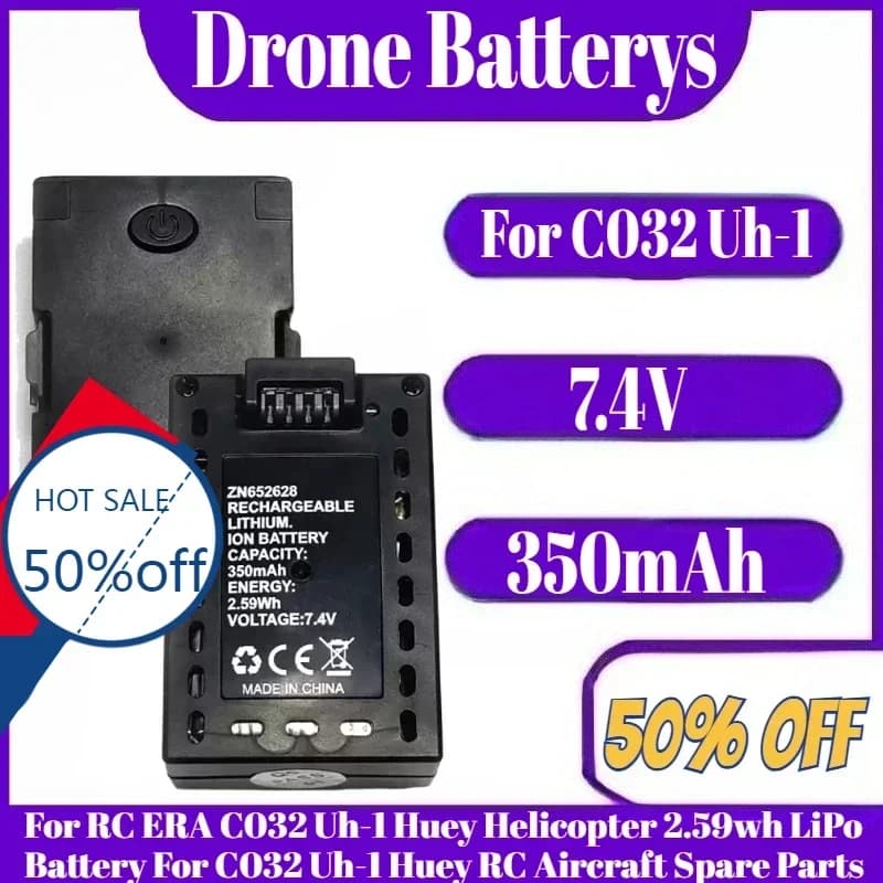Batteria da 7.4V 350mAh per RC ERA C032 Uh-1 Huey Elicottero 2.59wh LiPo Batteria per C032 Uh-1 Huey RC Pezzi di ricambio per aerei