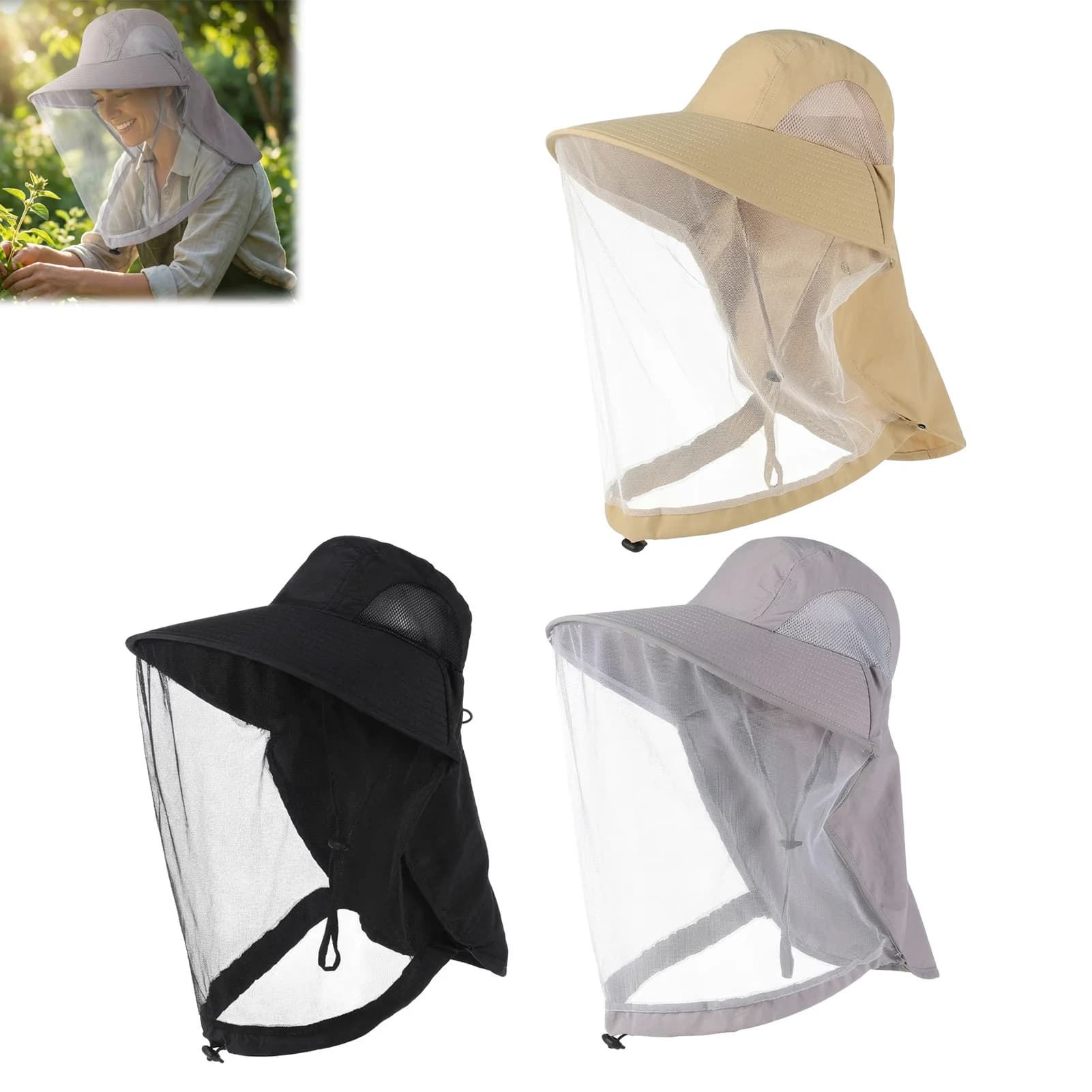 Cappello con protezione UV e maschera facciale, traspirante, anti-insetti, a tesa larga, per pesca, sport all'aperto, escursioni, campeggio, cappello a rete