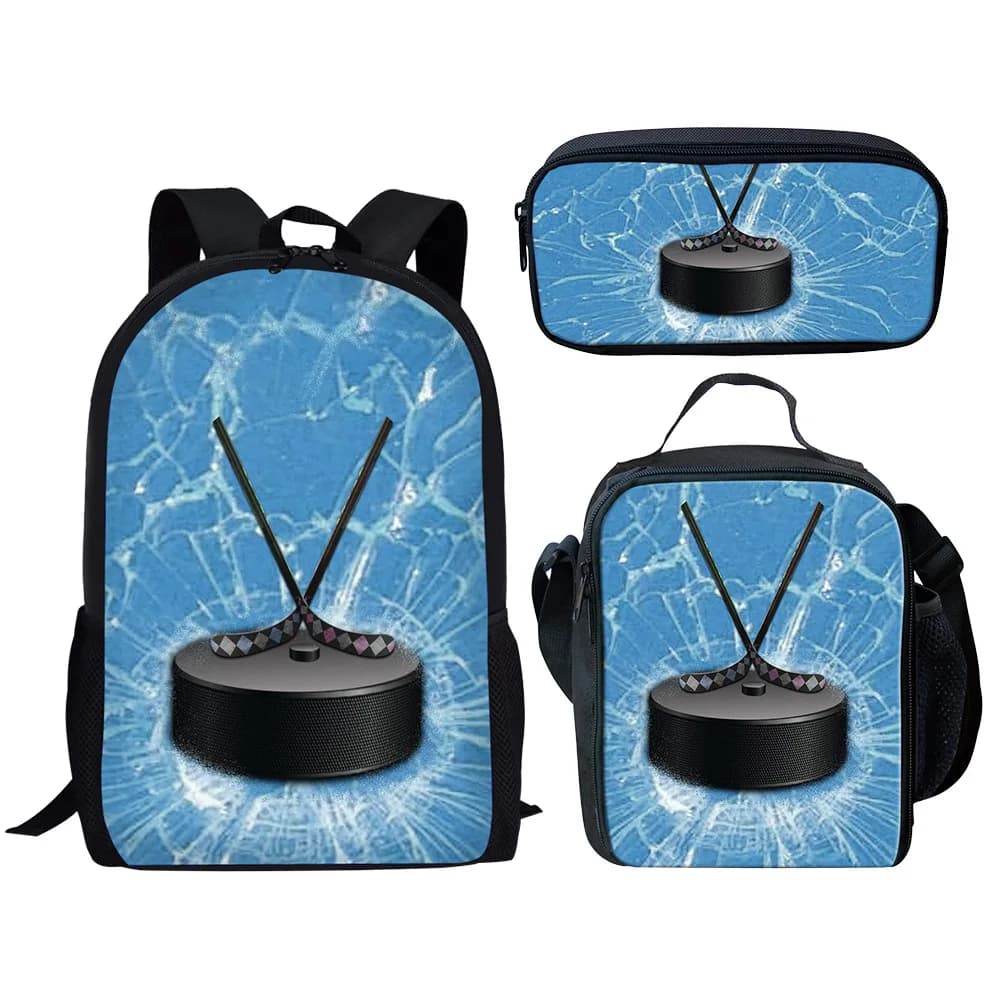Hip Hop Popolare Divertente hockey su ghiaccio rugby Stampa 3D 3 pezzi / set Borse da scuola per alunni Zaino per laptop Zaino Borsa per il pranzo Astuccio per matite