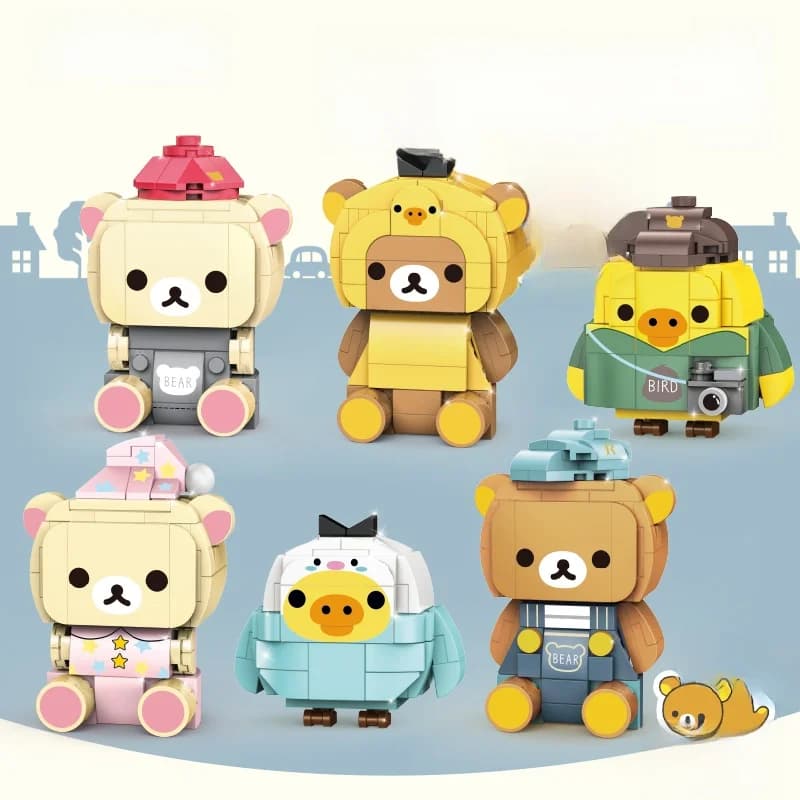 Inbrixx Easy Bear Pollo Giallo Orso Bianco Blocchi di Costruzione a Piccole Particelle Bambole a Testa Quadrata Giocattoli Educativi per Bambini