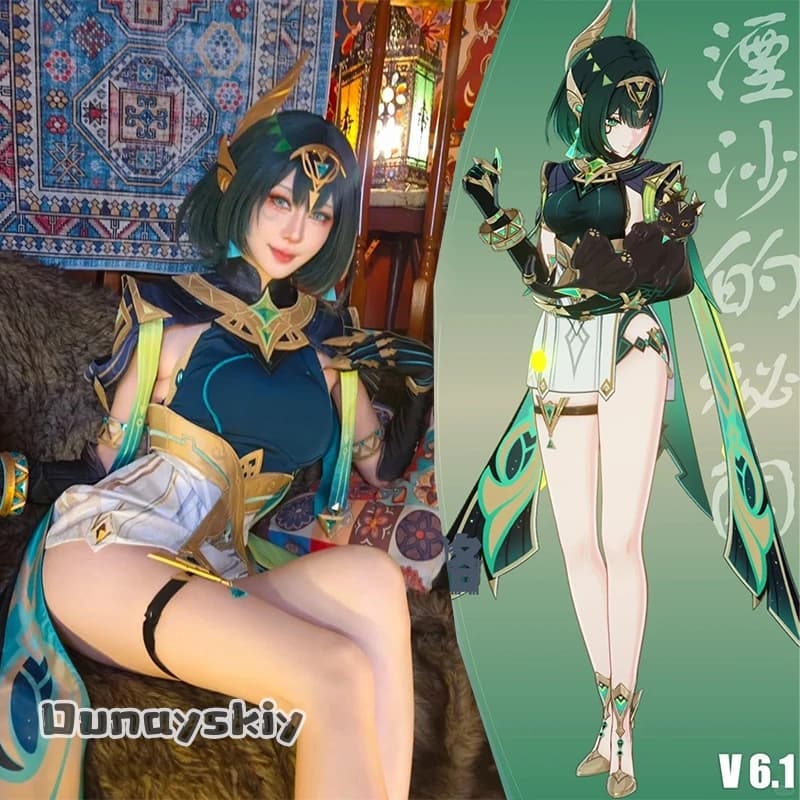 GENSHIN IMPACT Nefer Cosplay Costume {Amanda Cos} Moon Song Empty Wig Nefer Accessory Girl Uniform Women's Christmas Costume