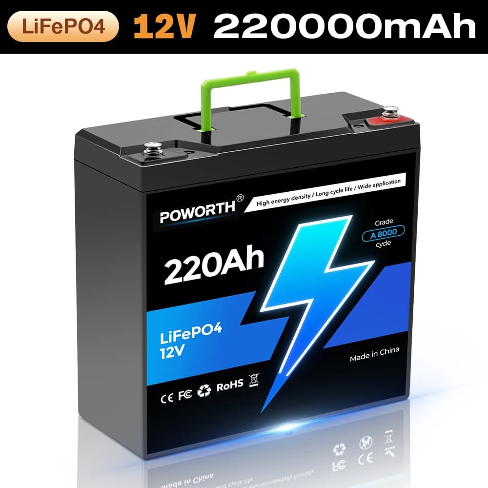 Batteria LiFePO4 12V 220Ah con BMS Intelligente Integrato, Oltre 8000 Cicli, Adatta per Pannelli Solari, Camper, Imbarcazioni, Overlanding