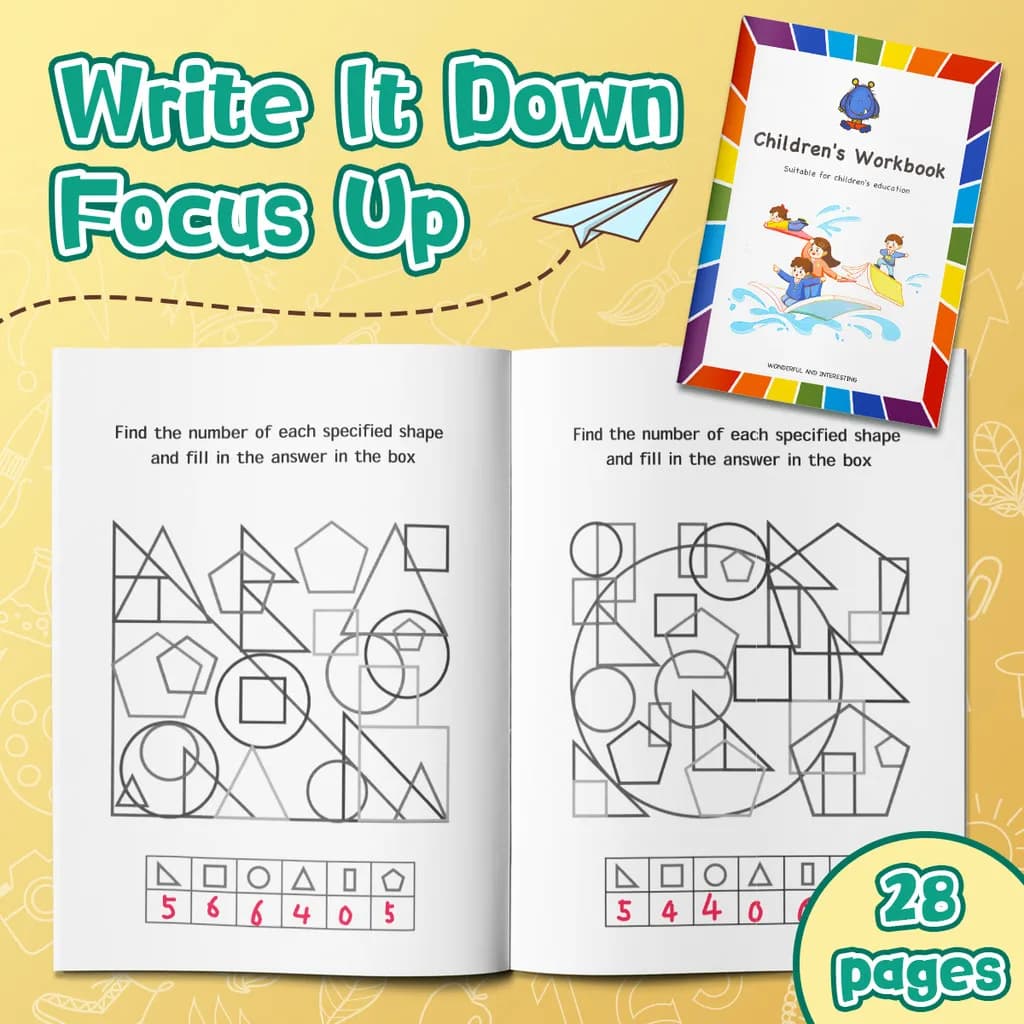 Set di Quaderni di Attività di Geometria e Forme per Bambini: Scrivi, Traccia, Colora, Conta e Confronta, Trova e Abbinamento, Immagini Nascoste e Puzzle di Modelli
