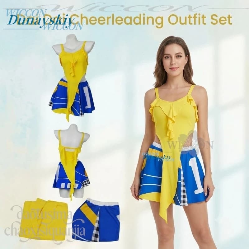 Summer Dress Idol Cosplay Dai Dai Idol Suit Cheerleader Football Babe Performance Outfit Fashion Y2K Yellow Top Blue Dress Cos