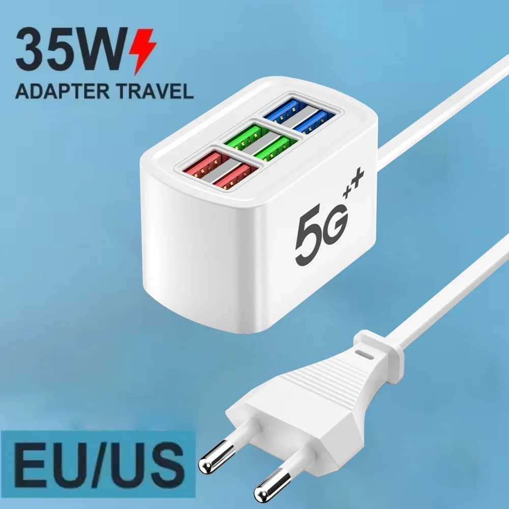 Caricatore USB veloce 6 in 1 Ciabatta Stazione di ricarica da tavolo Ricarica rapida Cavo da 1 m Presa adattatore HUB USB per iPhone Xiaomi Home