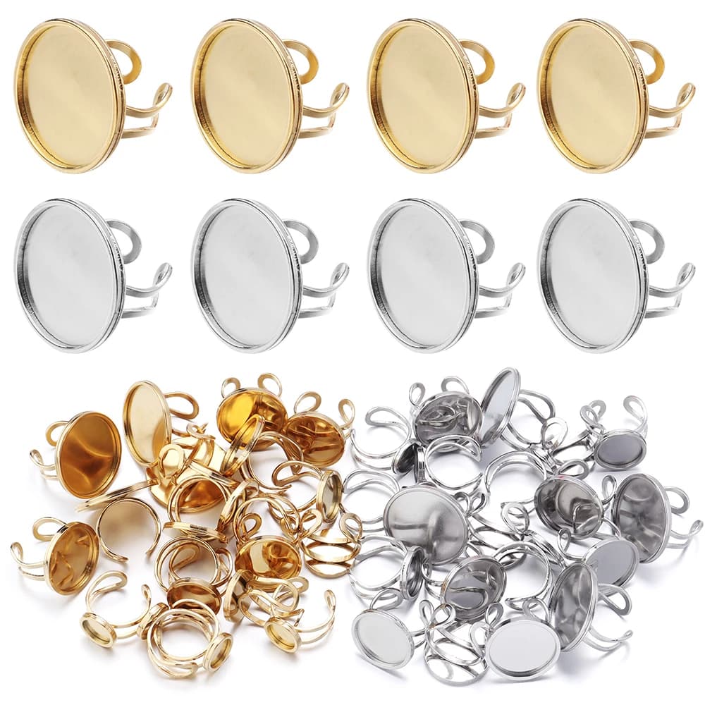 2 pz/lotto Base per Anello Apribile Rotonda in Acciaio Inossidabile, Misura Interna 10 14 18 20 25mm, per Cabochon in Vetro Rotondo