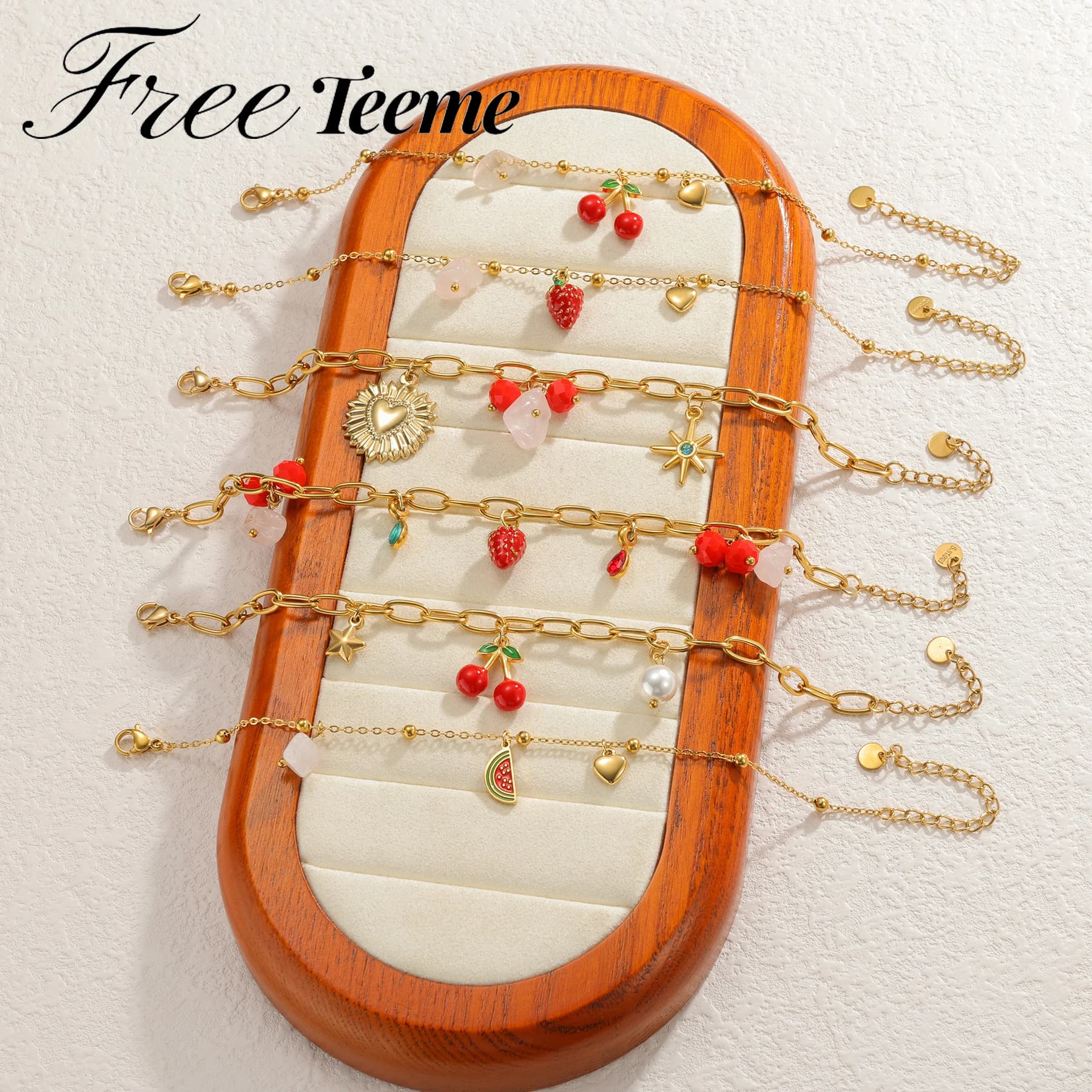 Freeteeme High-End Multi-element Fruit Bracelet for Women Stainless Steel Cherry Star Charms Hand Chain Jewelry Birthday Gifts