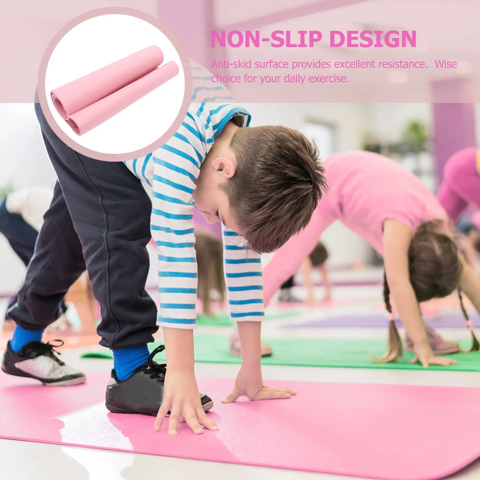 Anti-slip Yoga Mat on Double Side, Comfortable and Thick, with Thermal Process, Odor, TPE, for Fitness and Exercises, Portable for Camping