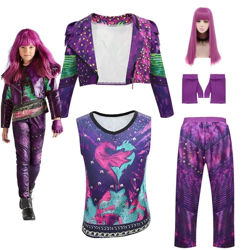 2025 Nuovo Cosplay 2020 Costumi di Halloween Anilnc Discendenti 3 Giacca Evie Parrucca Bambino Giochi di ruolo Pantaloni Bambini Halloween Costum