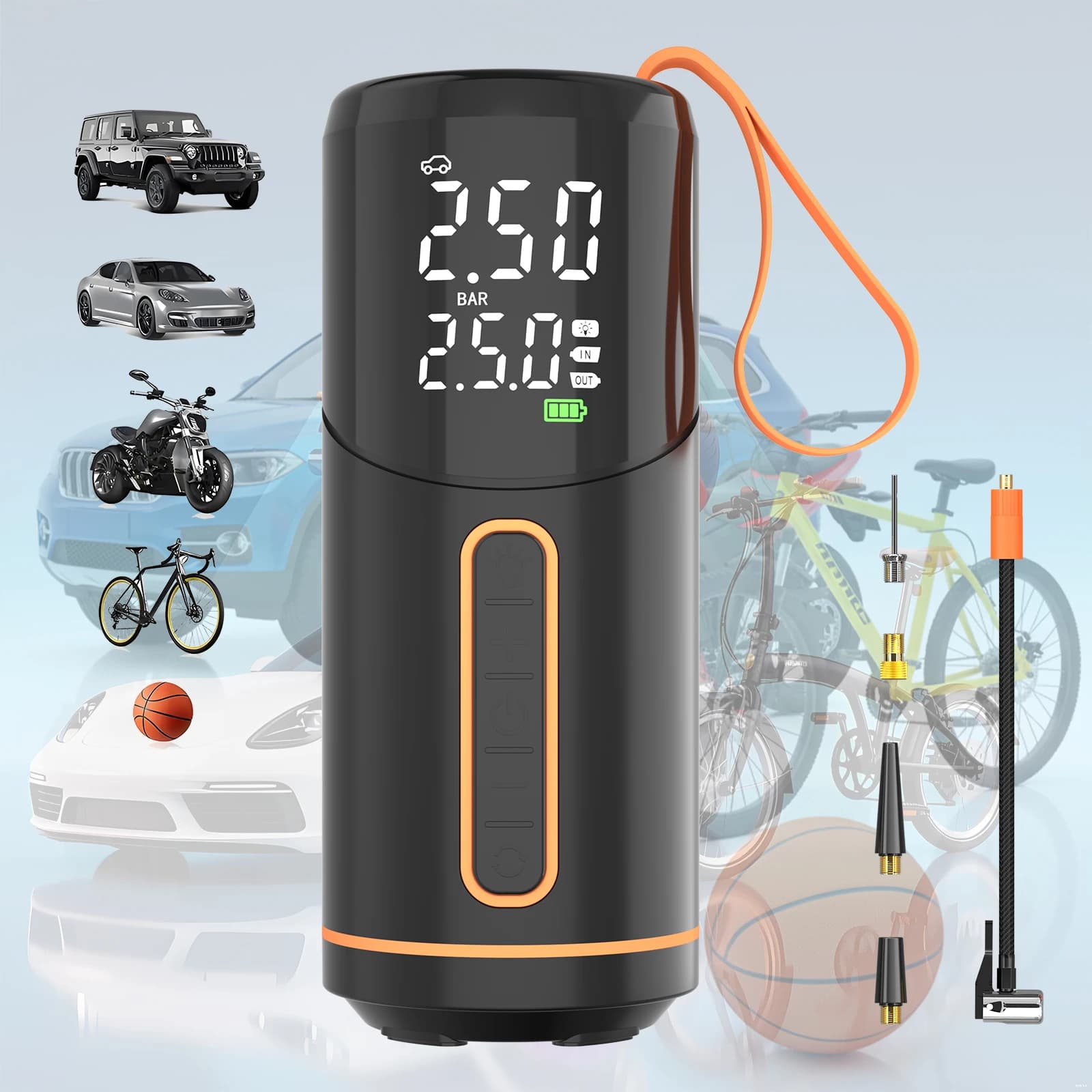 Compressore d'aria portatile per pneumatici, compressore d'aria senza fili da 150 PSI per auto, moto, biciclette, palloni e altro, con funzione Smart Autostop