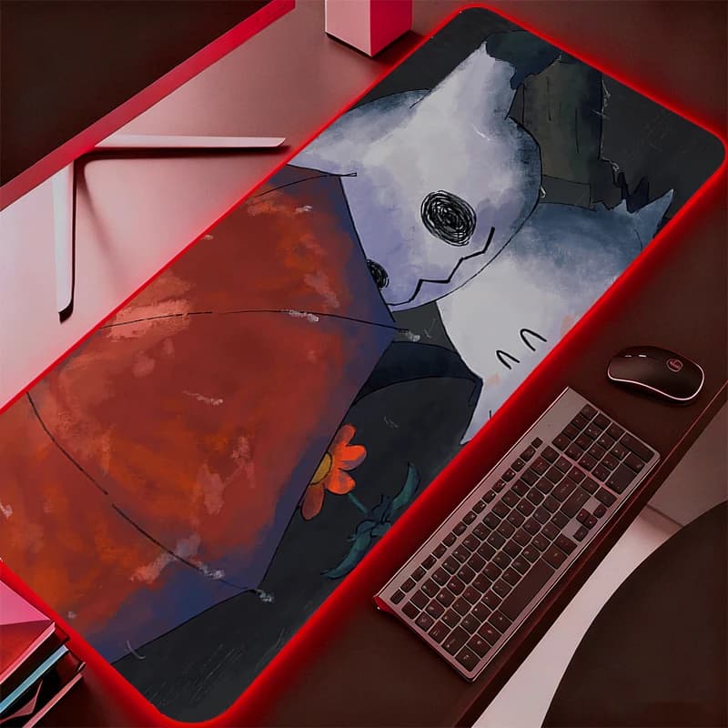 Tappetino per Mouse RGB Professionale per E-sports, Design Pokemon Pikachu, Tappetino da Scrivania LED Retroilluminato per PC Gaming