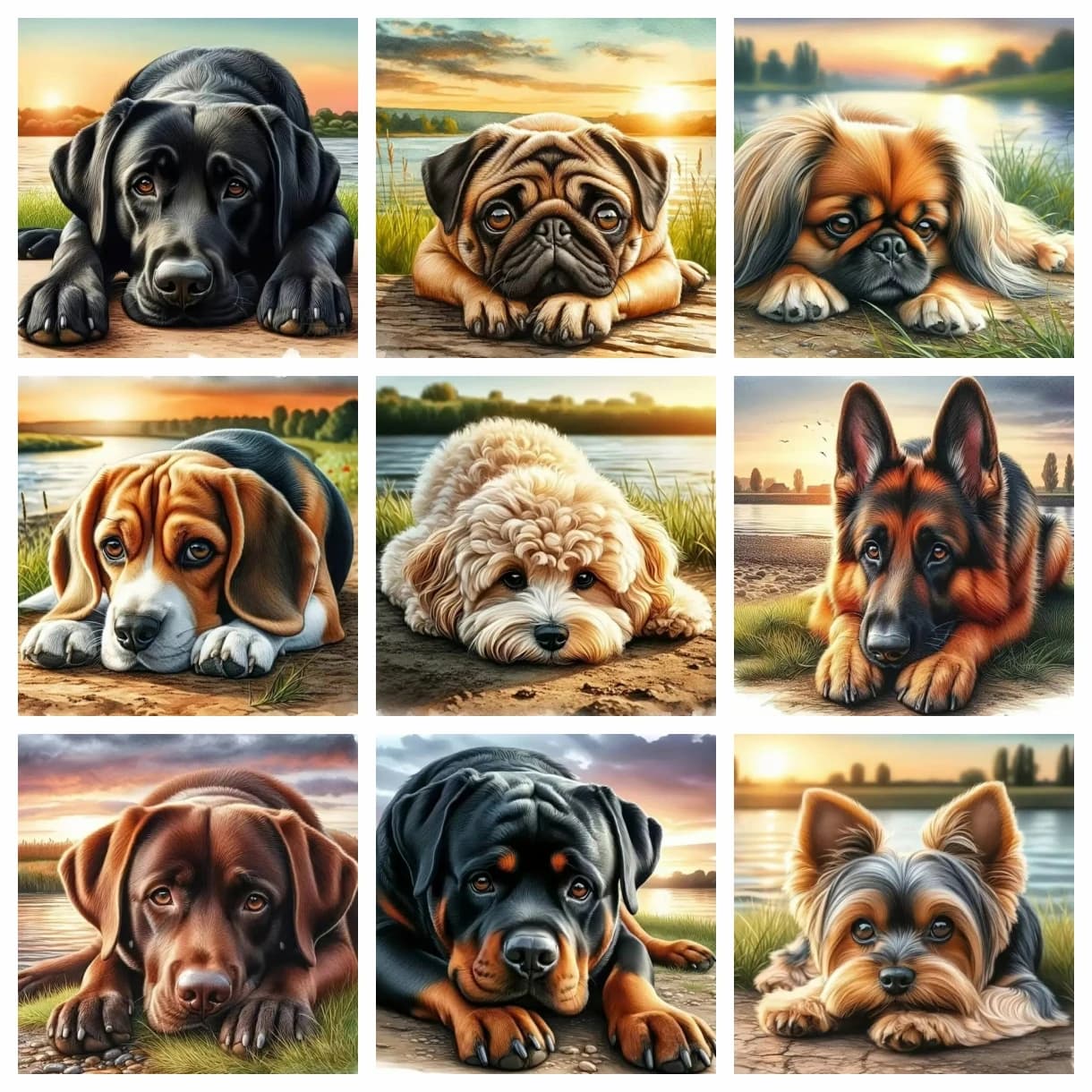 Dog 5D Diamond Art Painting Crafts Kit Cartoon Mosaic Animal Lake River Full Drill Embroidery Puppy DIY Cross Stitch Room Decor