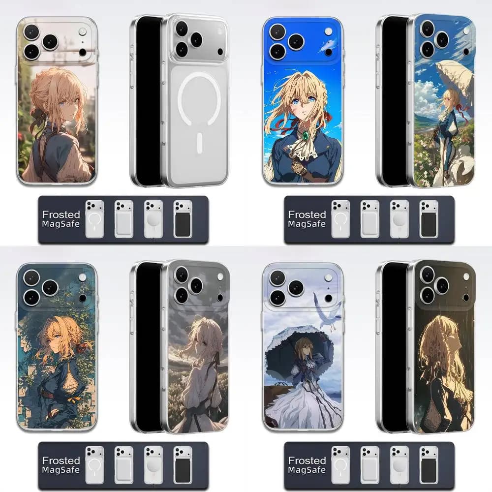 Custodia per telefono V-Violet Evergarden per iPhone 17,16,15,14,13,12,11,Pro,Max,Plus,E,Air,Mini Magsafe trasparente
