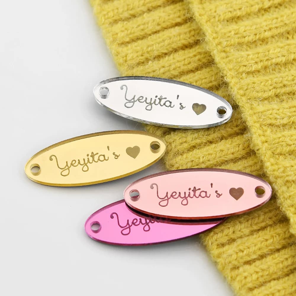 Etichette Personalizzate in Acrilico a Specchio Incise al Laser Ecologiche 1,5x4 cm Ovali per Artigianato, Decorazioni Casa, Abbigliamento, Regali, Testo e Logo Personalizzati
