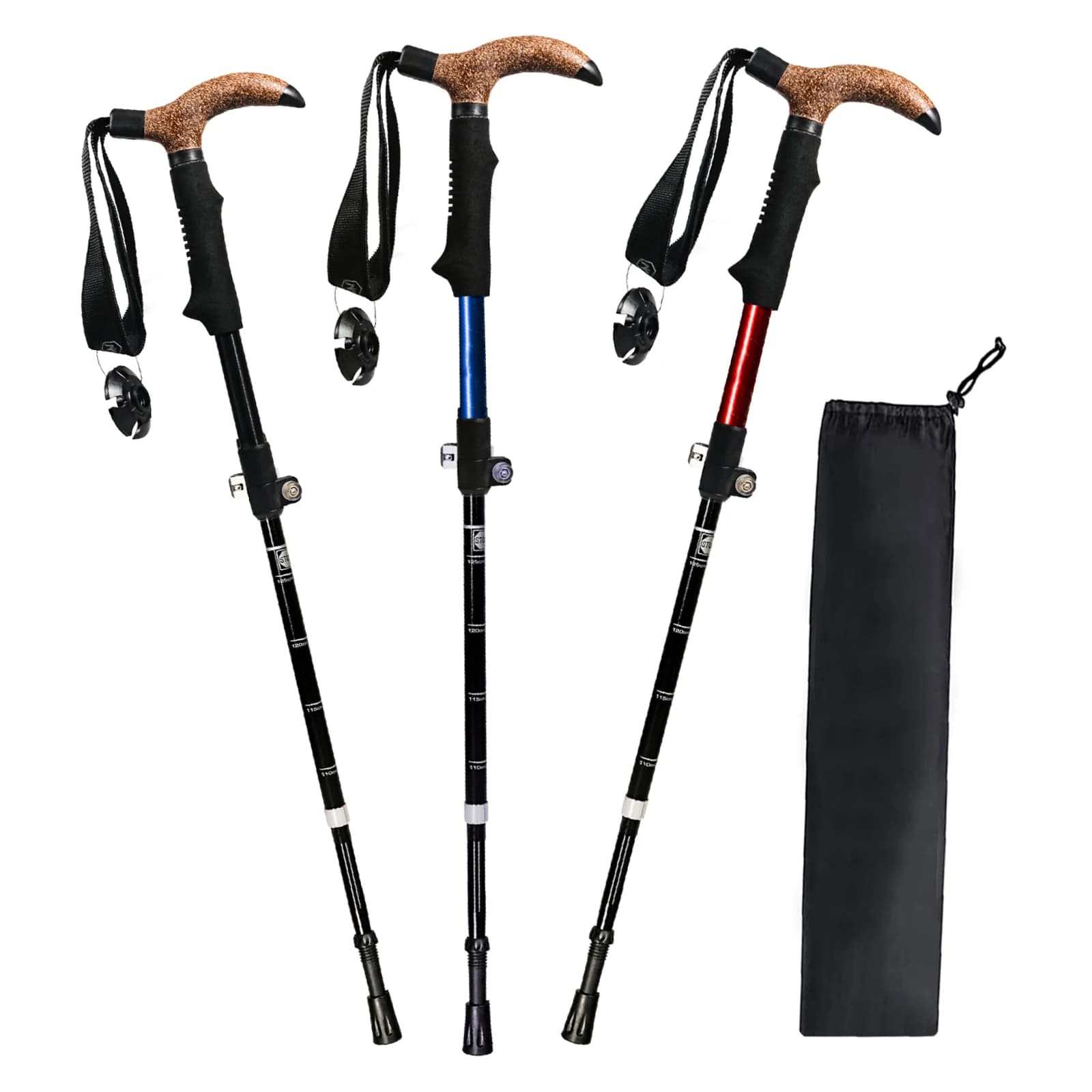 T-handle Aluminum Outdoor Trekking Poles EVA 3 Section Walking Sticks Quick Adjustable Locks Folding Wading Camping Hiking Stick