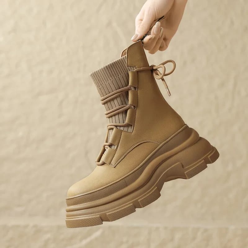 NEW Designer Women High Platform Gothic Leather Punk Shoes Female Ankle Short Combat Boots Wedge Heels Chunky Motorcycle Boot