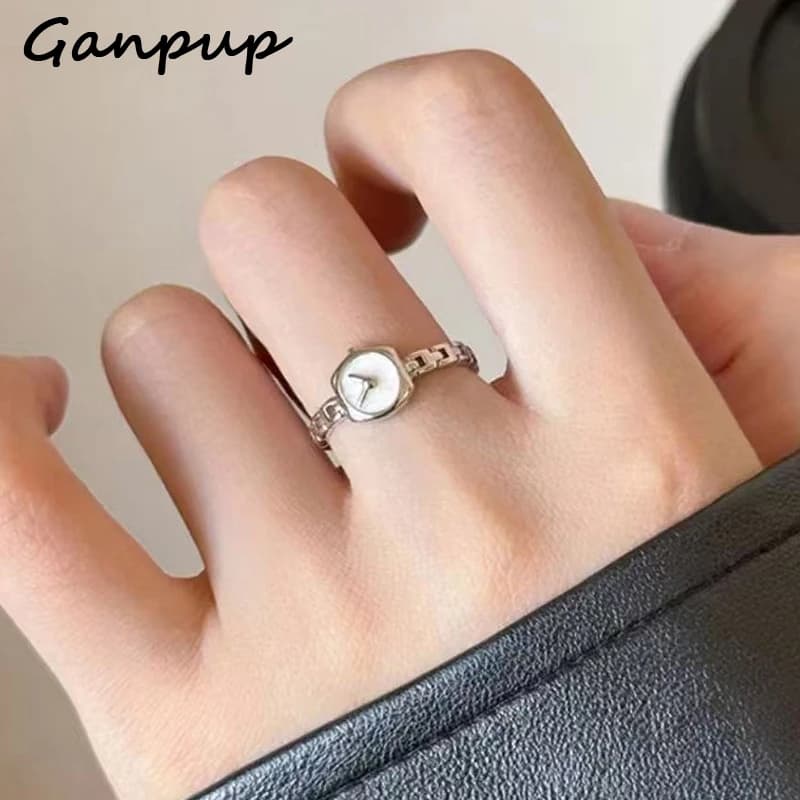 GANPUP Silver Color Adjustable Watch-Shaped Rings for Women Wedding Couple Creative Design Cute Handmade Jewelry Gift anillos