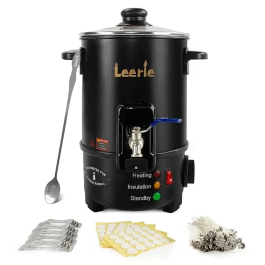 Leerie M4 8 libbre Scioglitore di cera per la produzione di candele con nucleo riscaldante, beccuccio in ottone e controllo della temperatura, senza intasamenti, facile da pulire, elettrico