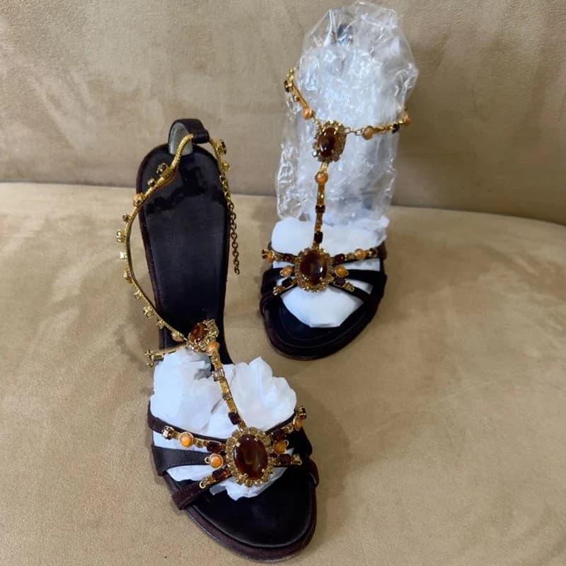 Summer Women's Sandals 2026 with Rhinestones, Spilled Heel, Open Toe, Cross-seat Straps, Round Toe, T-Strap, Peep Toe, High Heel, Roman Style