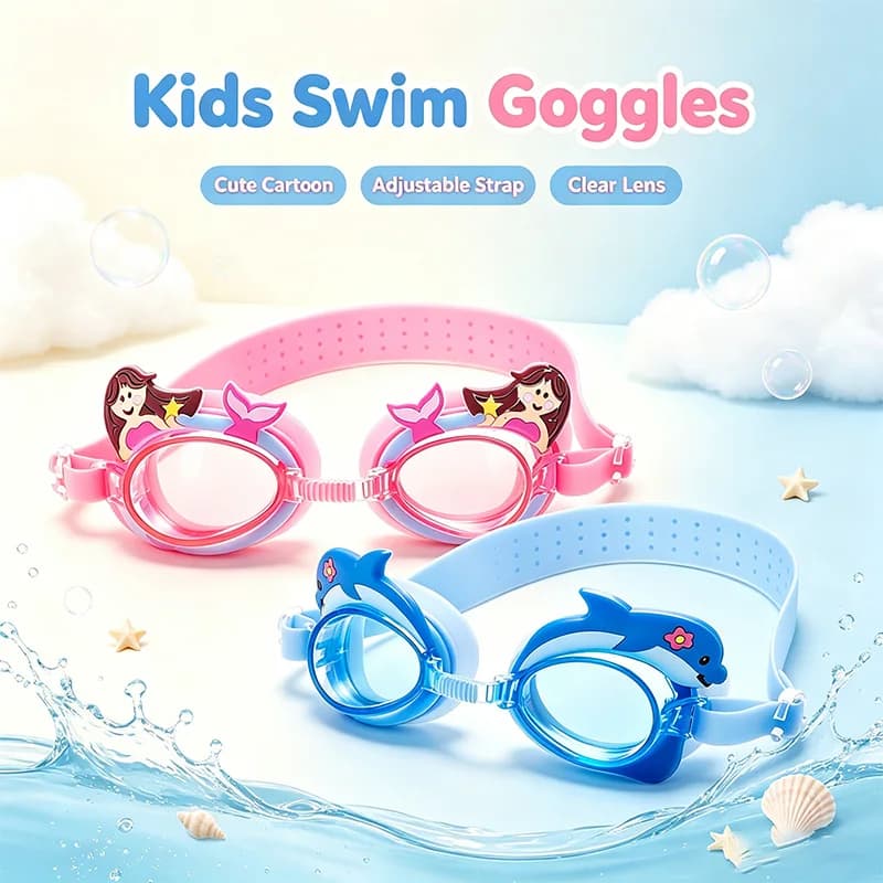 Children cartoon Shape Pool Goggles, Adjustable Elastic Band Clear Vision Anti-Leak Swim Glasses Summer Kids Water Accessory