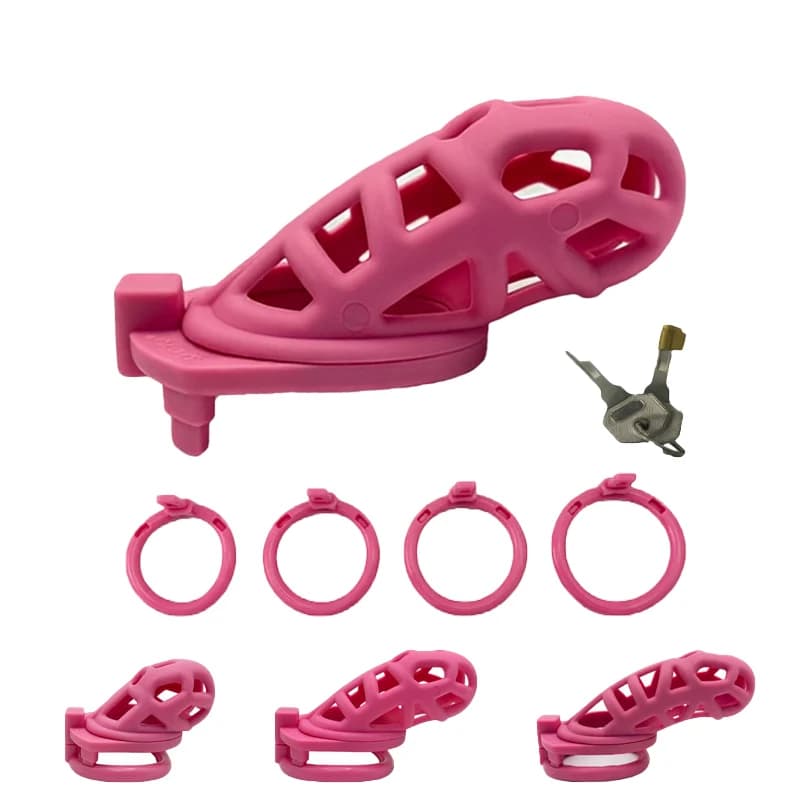Nuovo anello di castità colorato per uomo, gabbia di castità con lucchetto e 4 anelli, anello per pene in resina traspirante per uomo, anello per pene per coppia, dispositivo di contenimento per pene