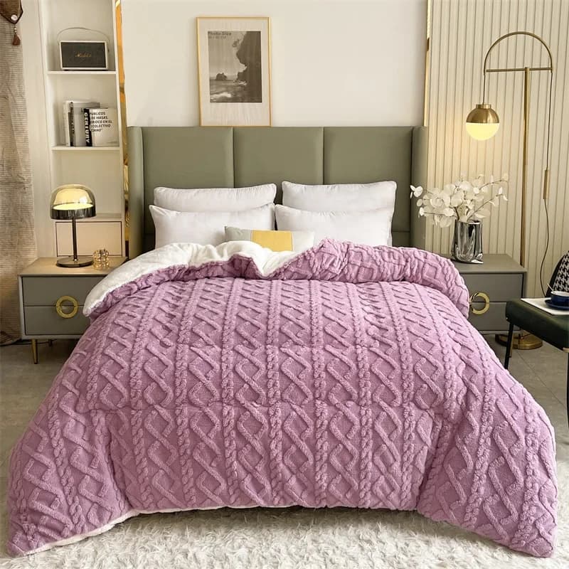 Thickened Warm Lamb Wool Comforter Double Sided Fleece Heated Winter Duvet Insert Single Queen King Size Taffeta Velvet Blanket