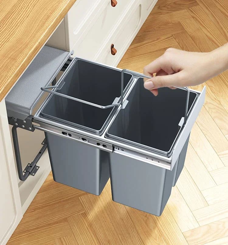 Pattumiera da incasso da cucina, armadio, smistamento del doppio secchio dei rifiuti da cucina, cestino estraibile per uso domestico con coperchio