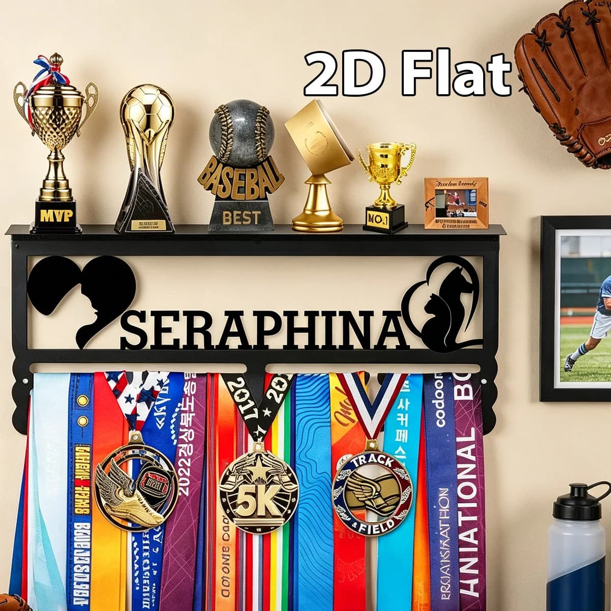 1Pc Custom Cat Silhouette Metal Medal Holder Rack,Hang Metal Wall Art,Home Decor Sports Award rack storage rack,Birthday Gift