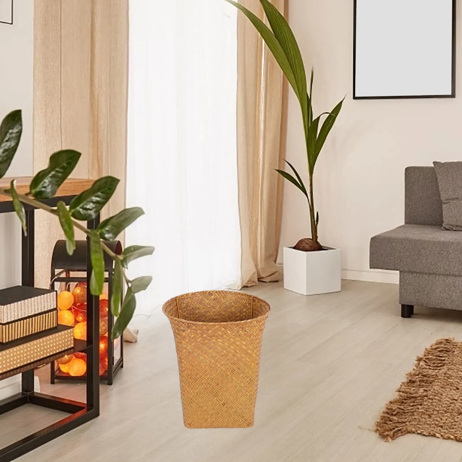 1pc Storage Basket Woven Large-Capacity Household Trash Can Multi-Purpose Straw Wastebasket For Kitchen Office Bedroom Laundry