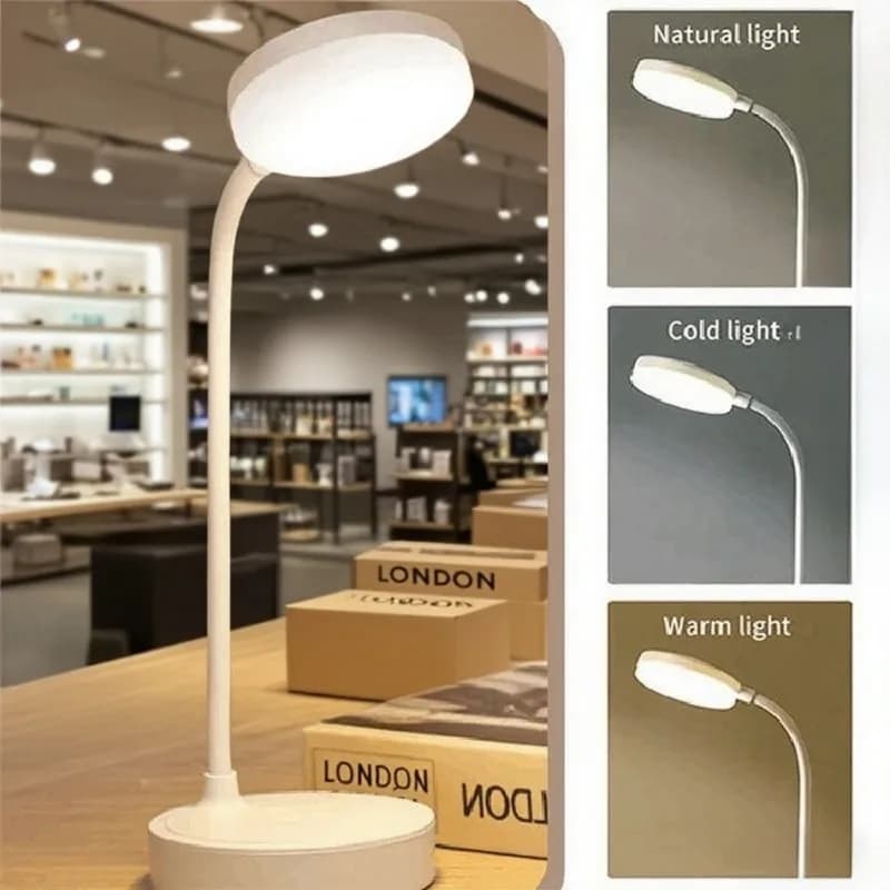 Lampada da tavolo ricaricabile Spina USB Lampada da scrivania Libro da lettura Luce notturna LED 3 modalità Dimmer Protezione per gli occhi Luce Lampade a LED da comodino