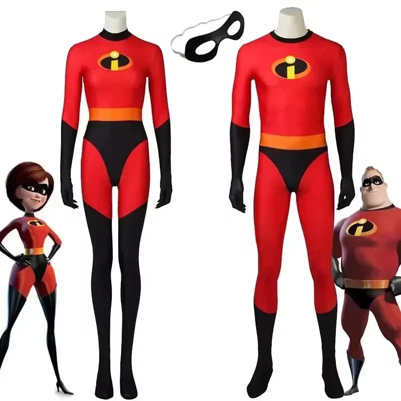 Costume Cosplay Incredibili 2026 Anime The Incredibles Tuta Rossa Intera con Maschera Set Completo Costumi di Halloween per Donna