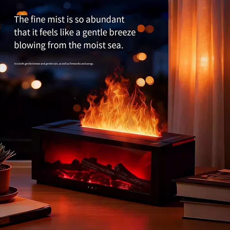 Umidificatore d'aria Oli essenziali Umidificatori Aroma domestico Umidificatore Fiamma Diffusore automatico di fragranze con telecomando a luce LED