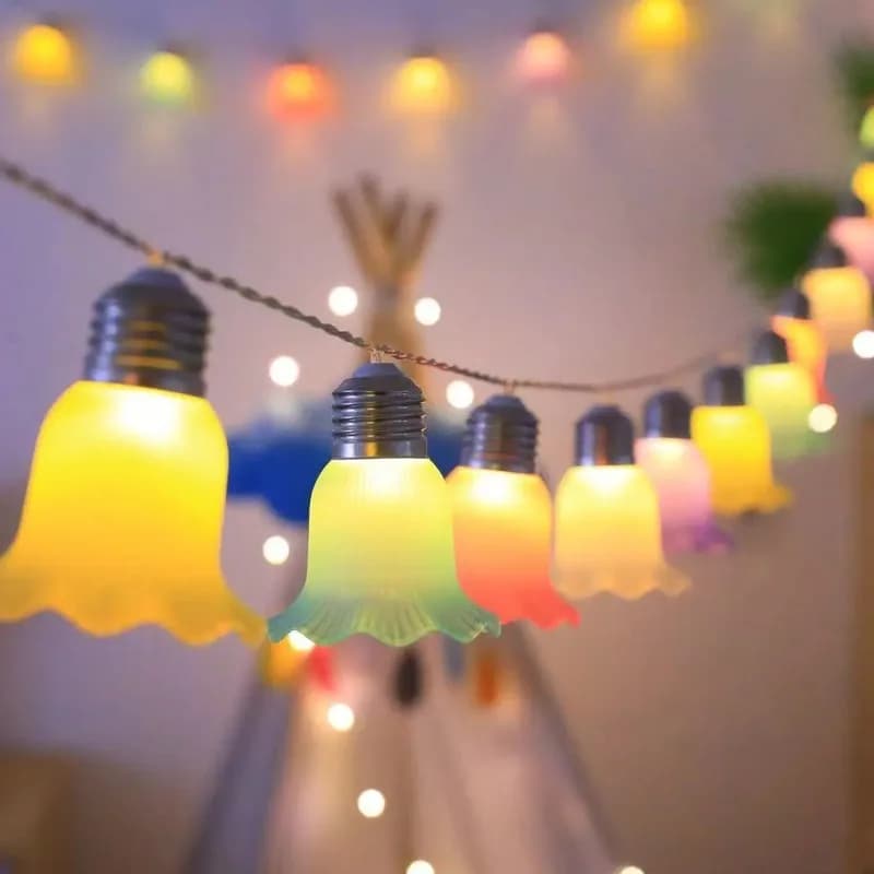 Bell Flower LED String Lights Warm White Waterproof Fairy Lights for Outdoor Camping Tent Garden Patio Backyard Party Decor