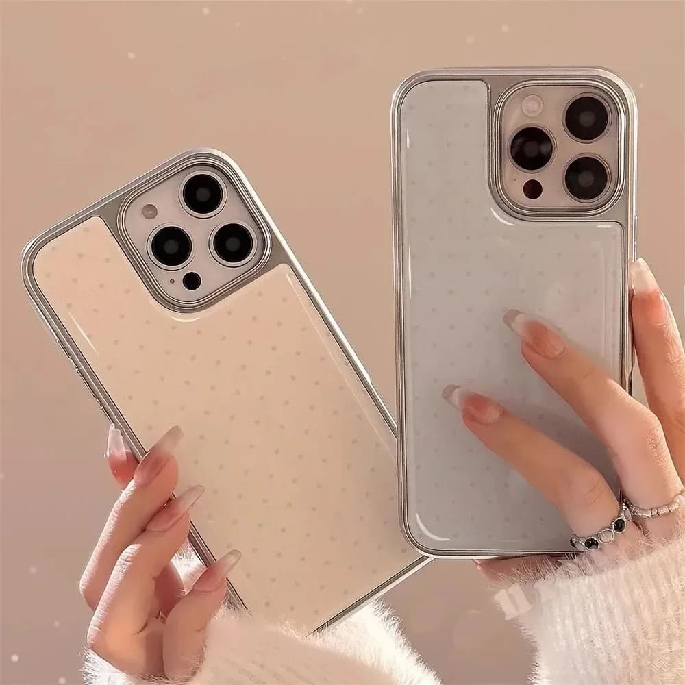 Full Screen Polka Dot Wave Point Silver Edge Epoxy Phone Case For iPhone 17 16 15 14 13 12 11 Pro MAX Plus 17air Drop Glue Cover