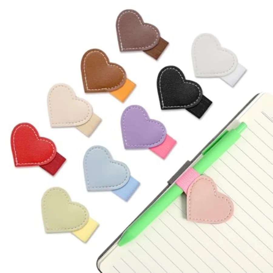 10Pcs Pen Loop Heart Self-Adhesive Pens Loop Holder for Notebook Pen Holder Leather Elastic Pencil Holders for Journals Desks P