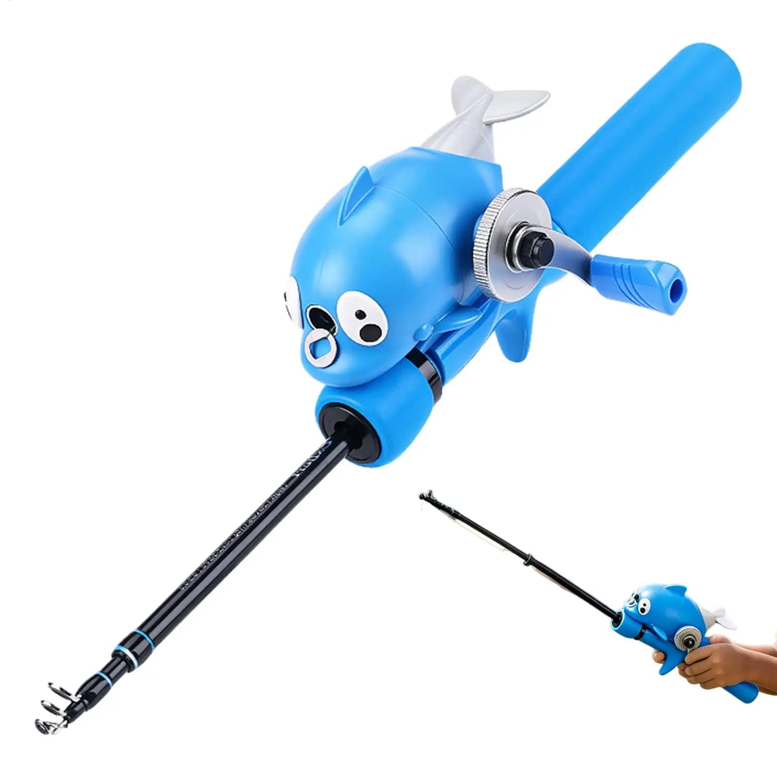 Canna da Pesca per Bambini a Forma di Delfino, Telescopica e Portatile con Mulinello, per Ragazzi e Ragazze, Principianti, Fiumi e Laghi