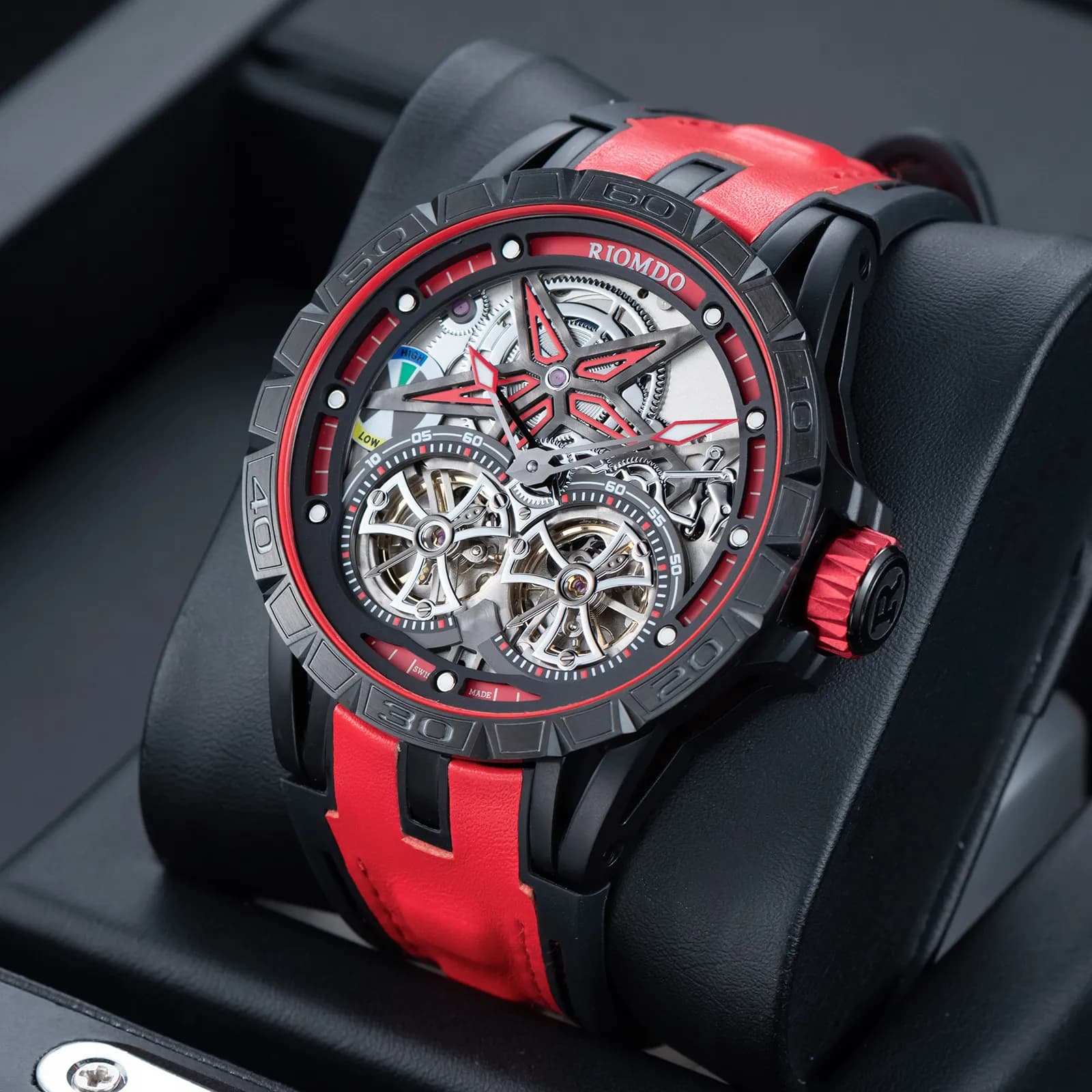 OBLVLO Watch Automatic Men's Watch 46mm, Carded Mechanical Wrist Watch with Double Libra, Waterproof, Bright, Hardlex Glass