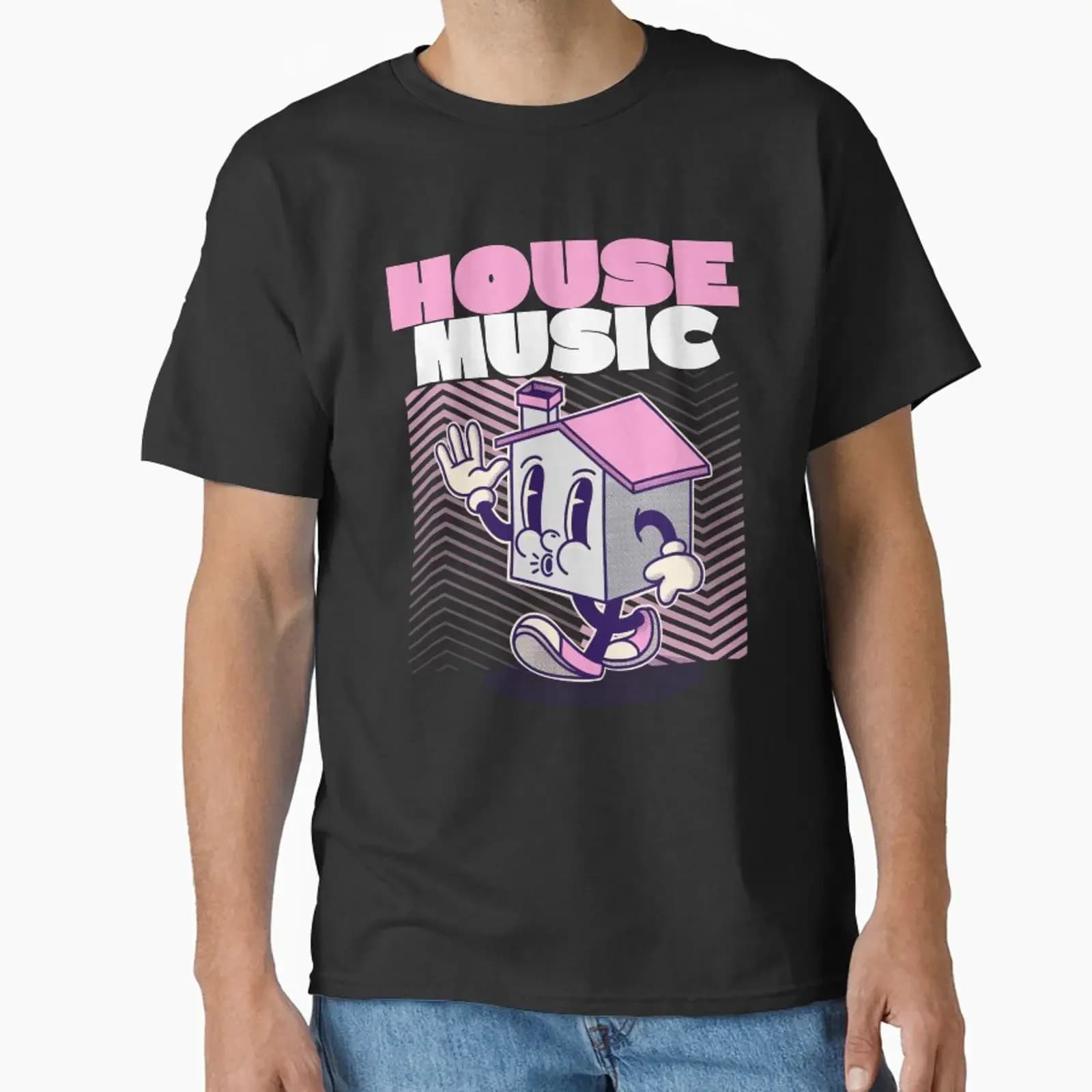 HOUSE MUSIC Character pink Classic T Shirt vintage Washed Versatile Slightly Soft fashion Casual Comfortable Stylish Unisex