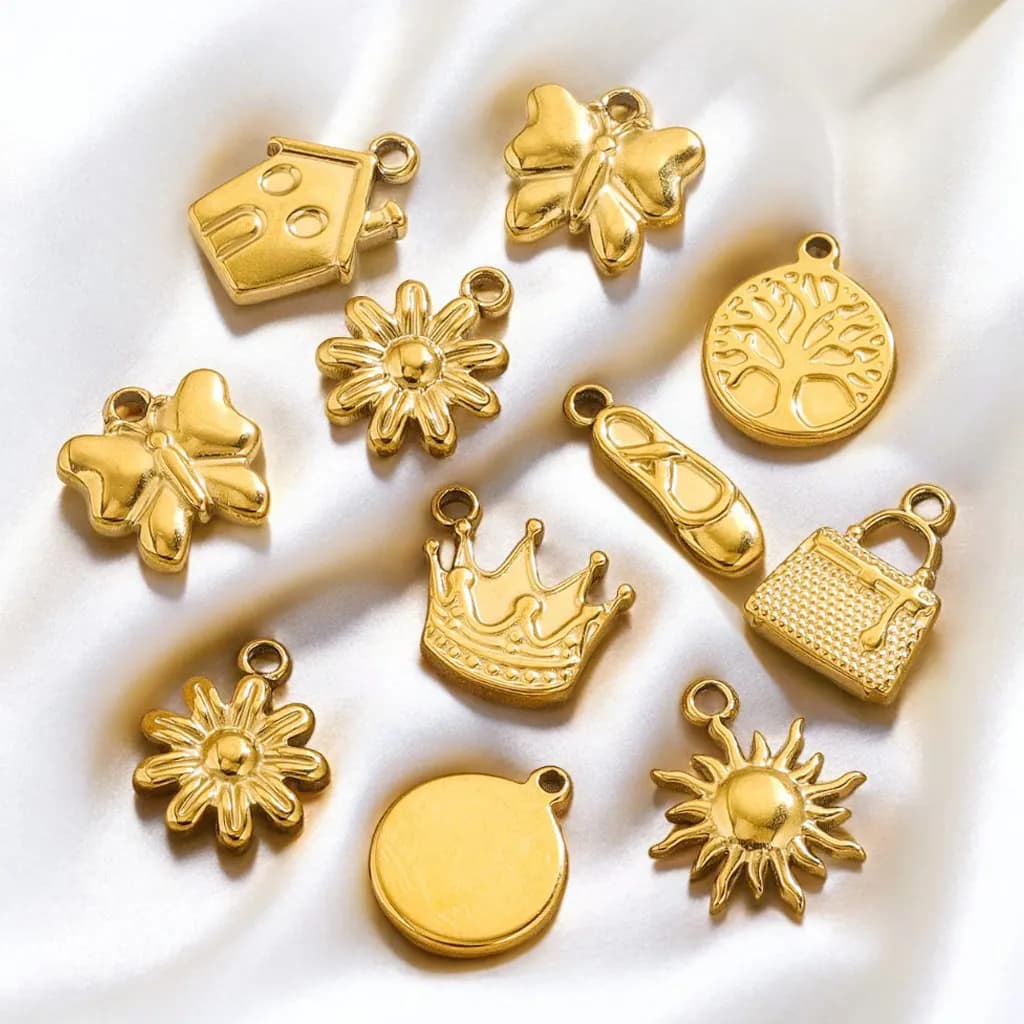 10 pezzi in acciaio inossidabile carino piccolo fascino corona casa fiore placcato oro collana fai da te braccialetto creazione di gioielli accessori all'ingrosso