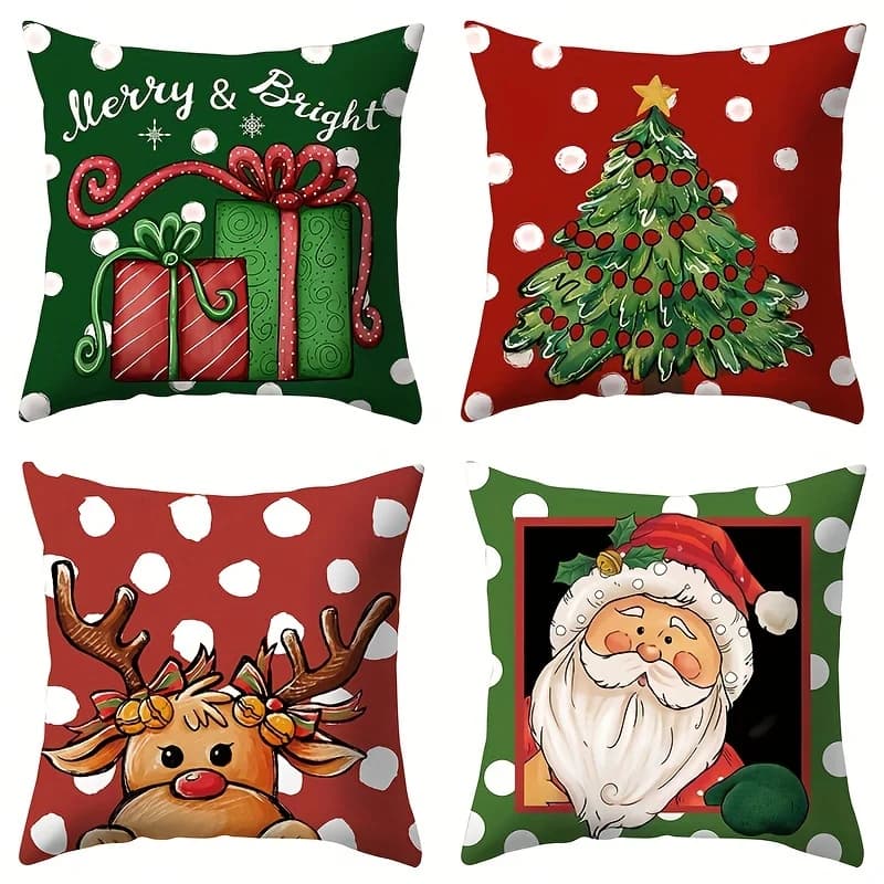 Red Christmas Contemporary Printed Polyester Blend Throw Pillow Covers Home Decor for Living Room, Bedroom, Sofa Cushion Cover