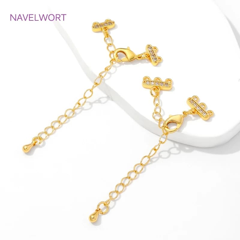 2/4/6 Pezzi/Lotto Catena di Estensione Placcata Oro 18K, Connettore a Coda di Guscio in Ottone, Chiusure a Moschettone, Catena di Estensione per Braccialetti Fai da Te, Accessori