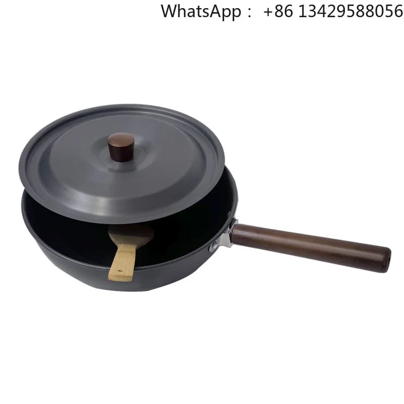Outdoor Frying Pan With Wood Handle Storage Bag For Camping Hiking Picnic Cookware Portable Wok Lightweight Non-stick Frying Pan