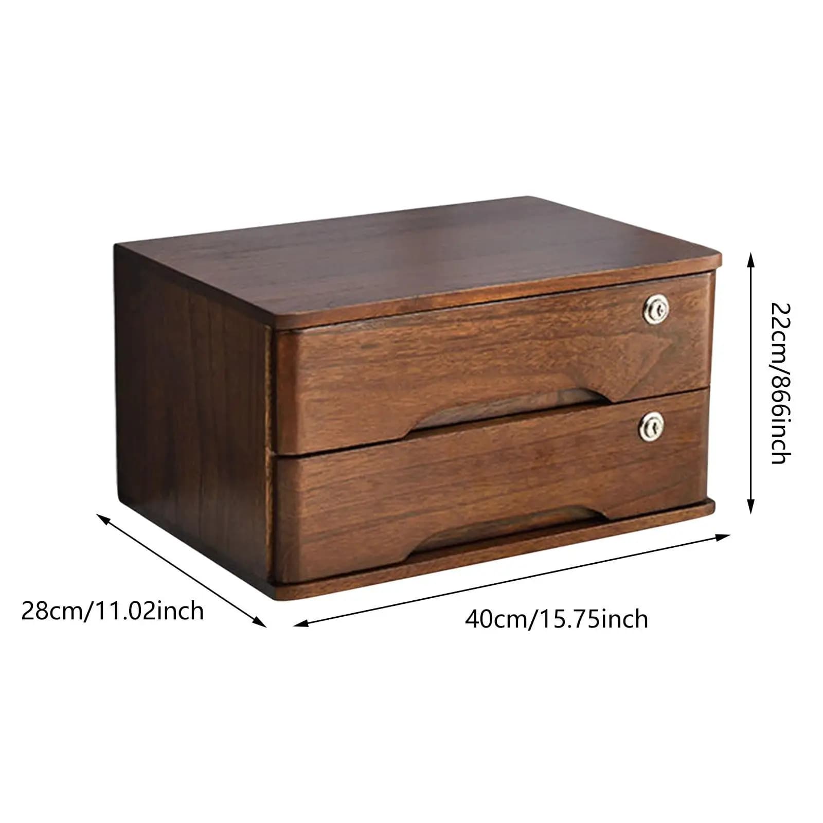 Wood Desktop Storage Box with Lock,Desk Organizer, 2 Tier Organization,Wooden Tabletop Cabinet Storage Drawer for Countertop