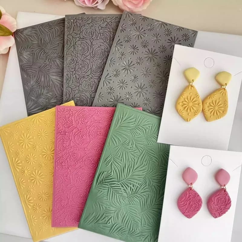 Sunflower/rose Flowers Pattern Polymer Clay Texture Silicone Pad Clay DIY Earrings Jewelry Making Leaf Texture Embossing Tools