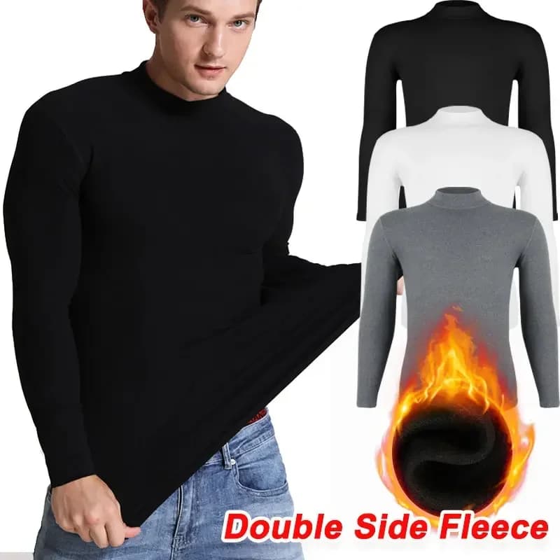 Maglietta a maniche lunghe con collo alto da uomo, maglietta intima basic da uomo, maglietta termica, maglietta intima da uomo per interni ed esterni