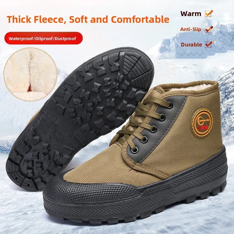 Stivali da Lavoro Invernali Imbottiti, Scarpe Alte in Cotone con Fodera in Pile per Uomo, Casual, per Esterni, Suola in Gomma, Punta Rotonda