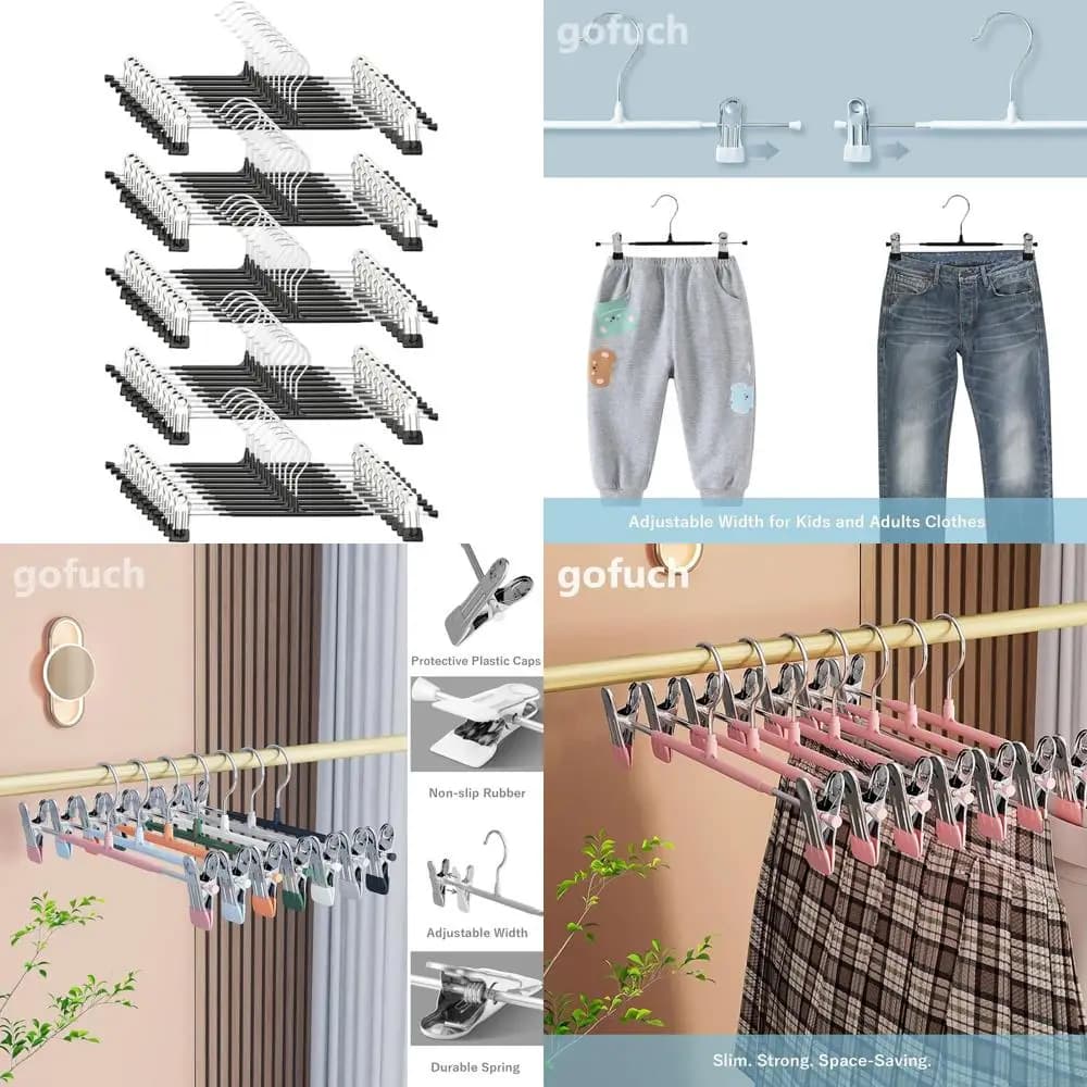 Confezione da 50 appendiabiti regolabili antiscivolo resistenti per gonne, pantaloni, jeans, shorts - Salvaspazio, 12 pollici, neri