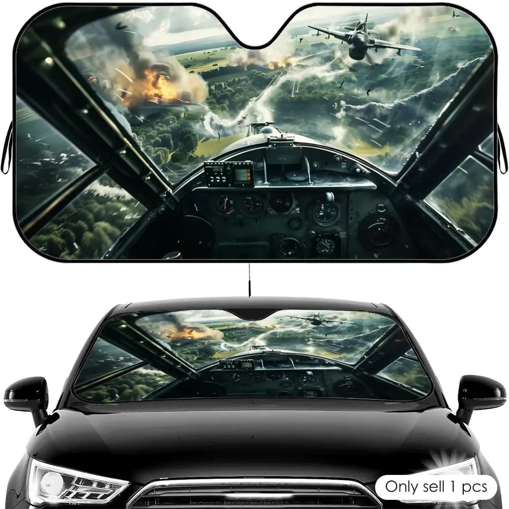 Parasole Vintage per Auto Stile Aviazione, Protezione UV e Isolamento Termico Universale per Parabrezza