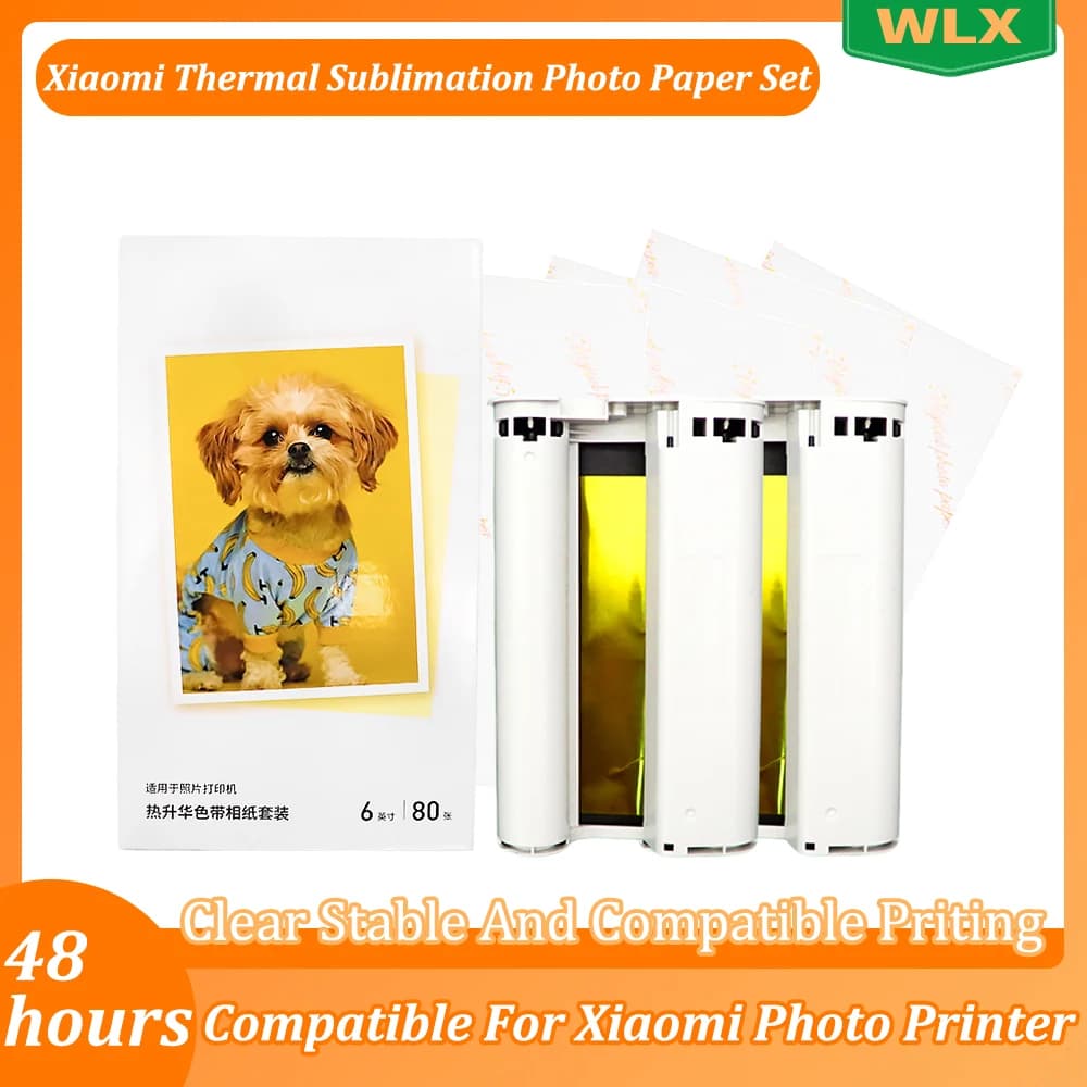 For Xiaomi Thermal Sublimation Photo Paper Set Compatible with Xiaomi Photo Printer Including 80 Sheet of Photo Paper/2PC Ribbon